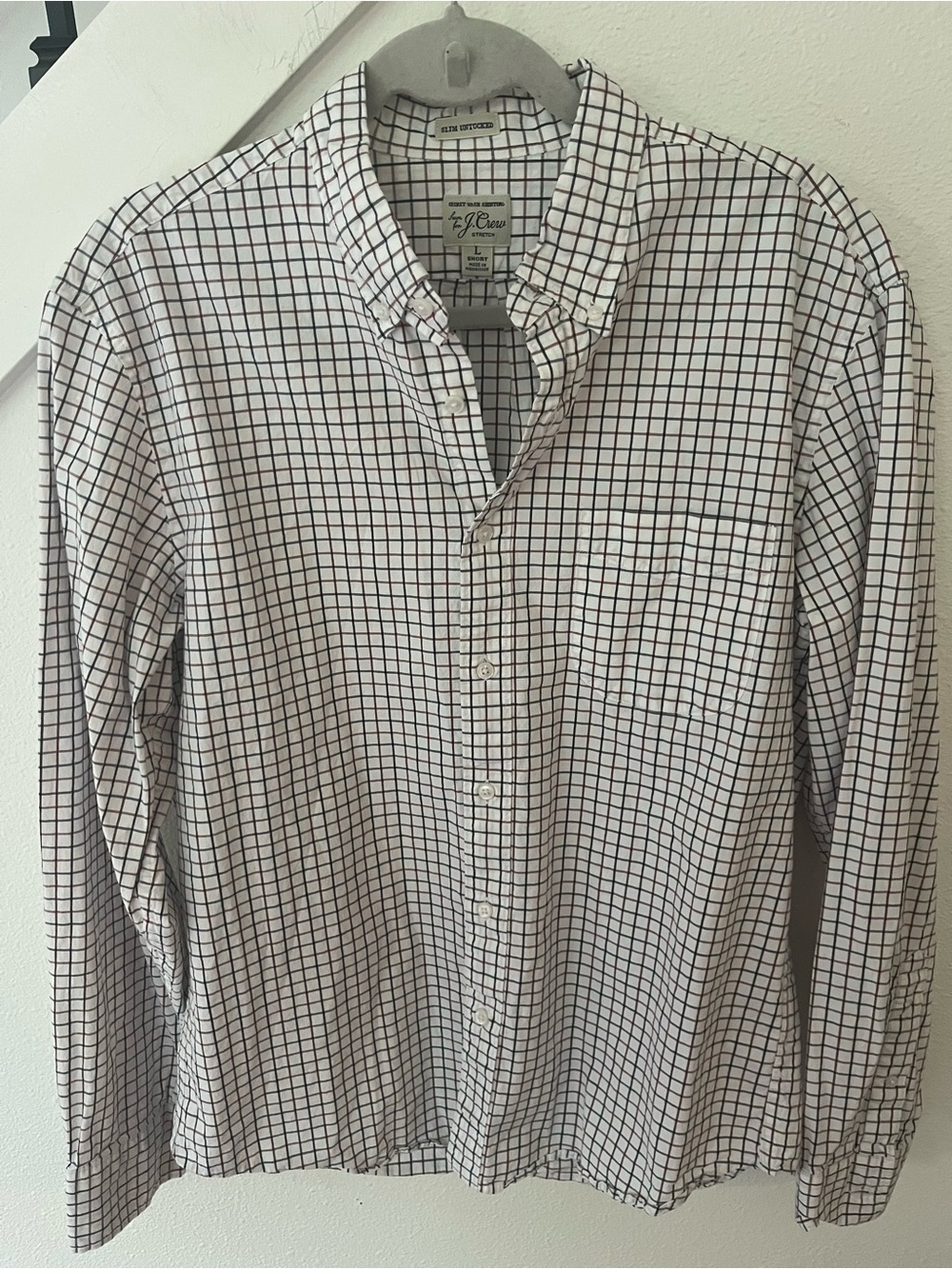 J. Crew Slim Untucked Button-Down Shirt in White with Red and Black Windowpane